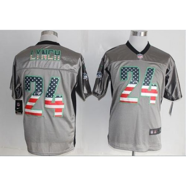 Nike Seahawks #24 Marshawn Lynch Grey Men's Stitched NFL Elite USA Flag Fashion Jersey