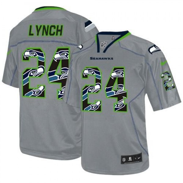 Nike Seahawks #24 Marshawn Lynch New Lights Out Grey Men's Stitched NFL Elite Jersey