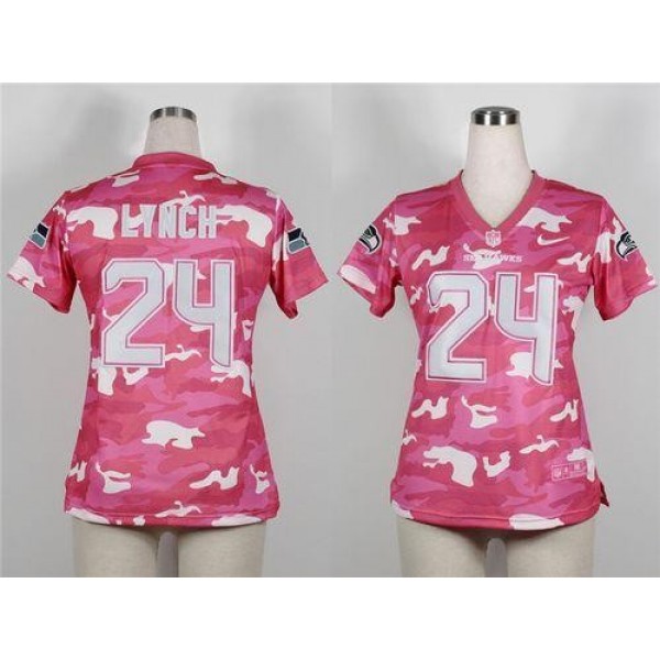 Women's Seahawks #24 Marshawn Lynch Pink Stitched NFL Elite Camo Jersey
