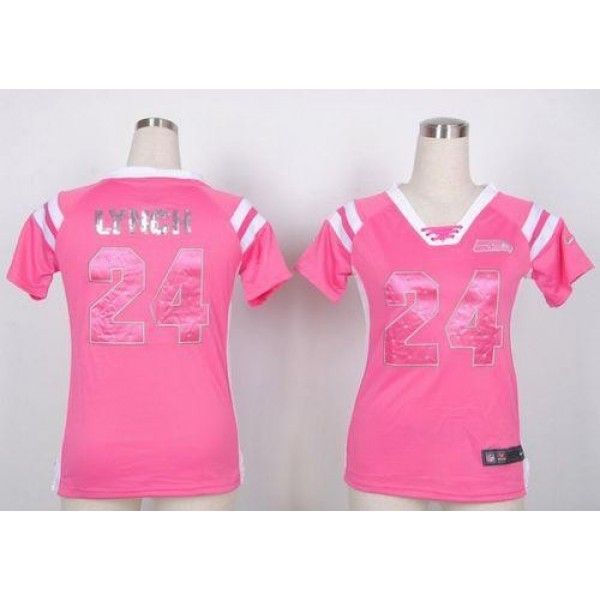 Women's Seahawks #24 Marshawn Lynch Pink Stitched NFL Elite Draft Him Shimmer Jersey