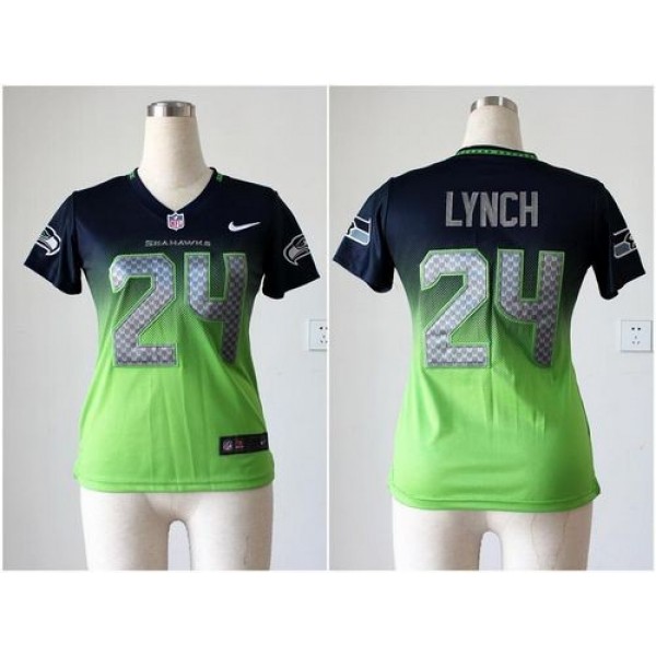 Women's Seahawks #24 Marshawn Lynch Steel Blue Green Stitched NFL Elite Fadeaway Jersey