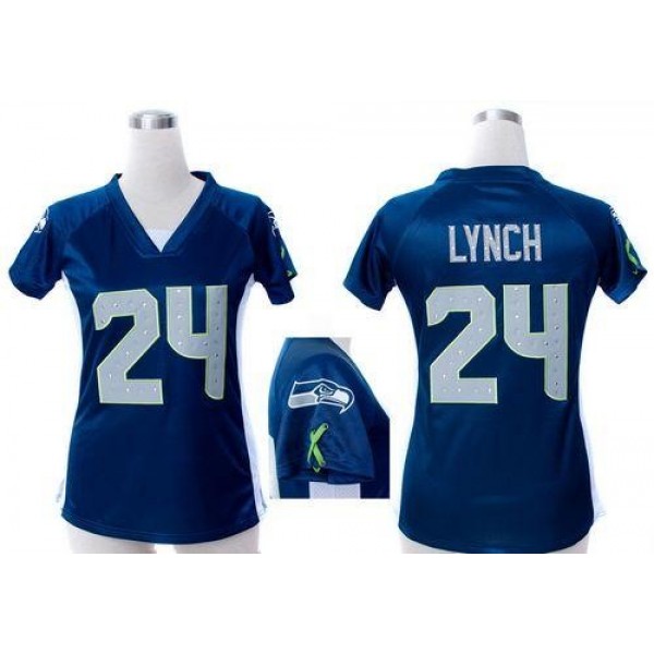 Women's Seahawks #24 Marshawn Lynch Steel Blue Team Color Draft Him Name Number Top Stitched NFL Elite Jersey