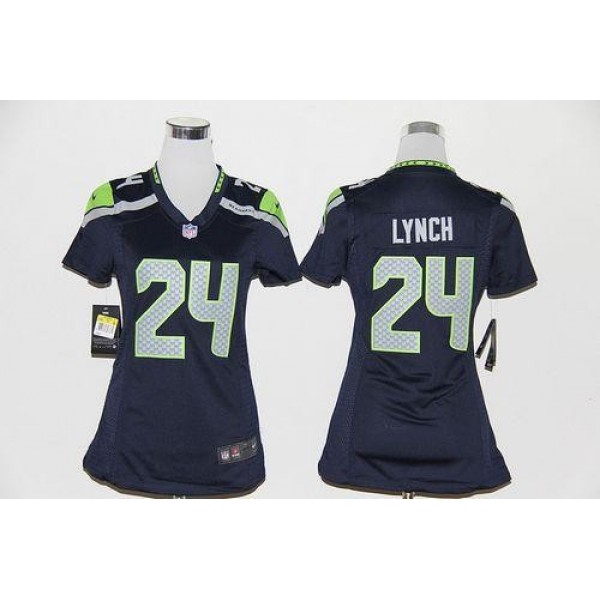 Women's Seahawks #24 Marshawn Lynch Steel Blue Stitched NFL Elite Jersey