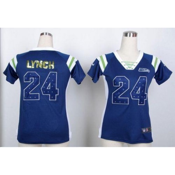 Women's Seahawks #24 Marshawn Lynch Steel Blue Stitched NFL Elite Light Diamond Jersey