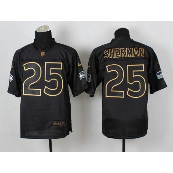 Nike Seahawks #25 Richard Sherman Black Gold No. Fashion Men's Stitched NFL Elite Jersey