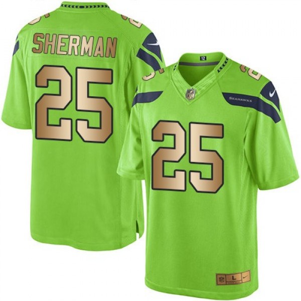Nike Seahawks #25 Richard Sherman Green Men's Stitched NFL Limited Gold Rush Jersey