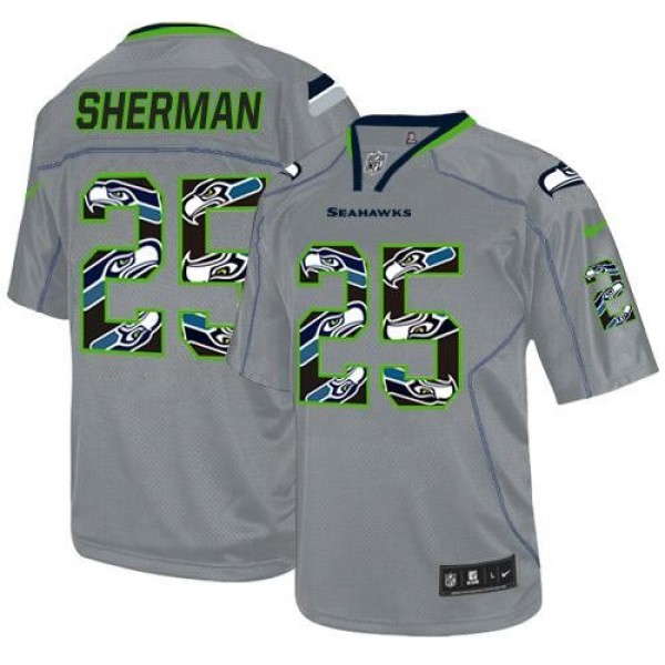 Nike Seahawks #25 Richard Sherman New Lights Out Grey Men's Stitched NFL Elite Jersey