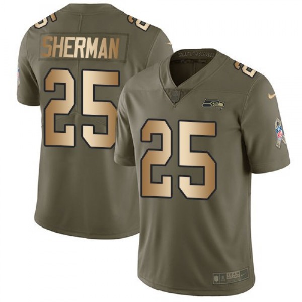 Nike Seahawks #25 Richard Sherman Olive/Gold Men's Stitched NFL Limited 2017 Salute To Service Jersey
