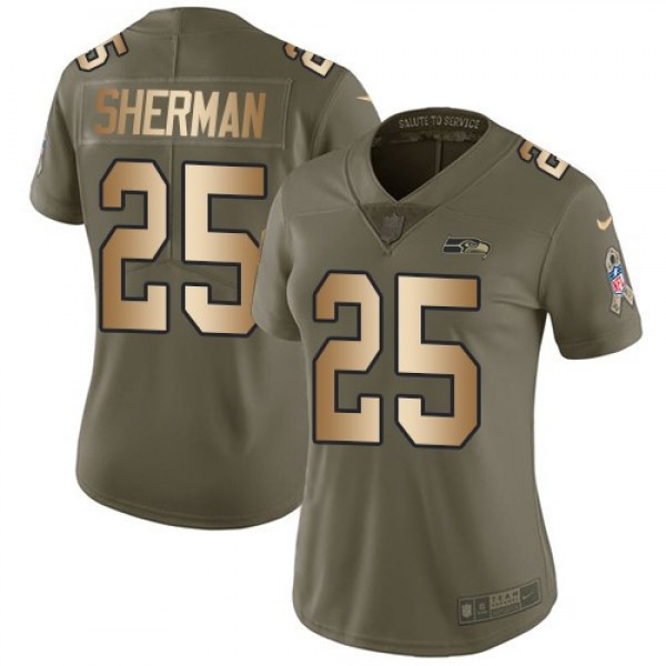 Women's Seahawks #25 Richard Sherman Olive Gold Stitched NFL Limited 2017 Salute to Service Jersey