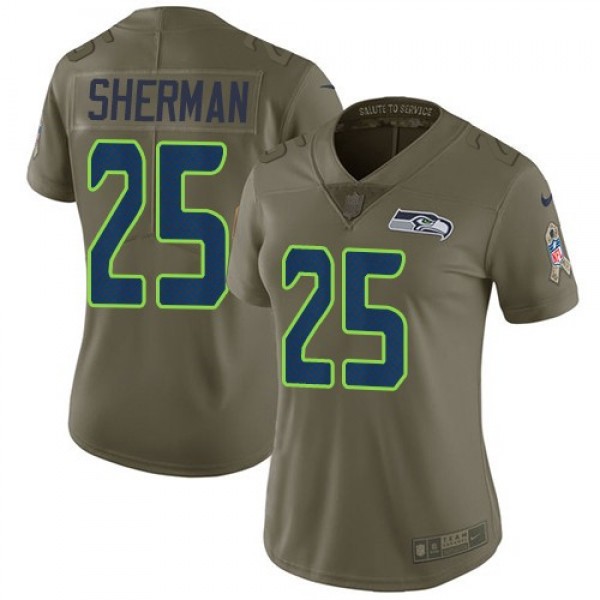 Women's Seahawks #25 Richard Sherman Olive Stitched NFL Limited 2017 Salute to Service Jersey