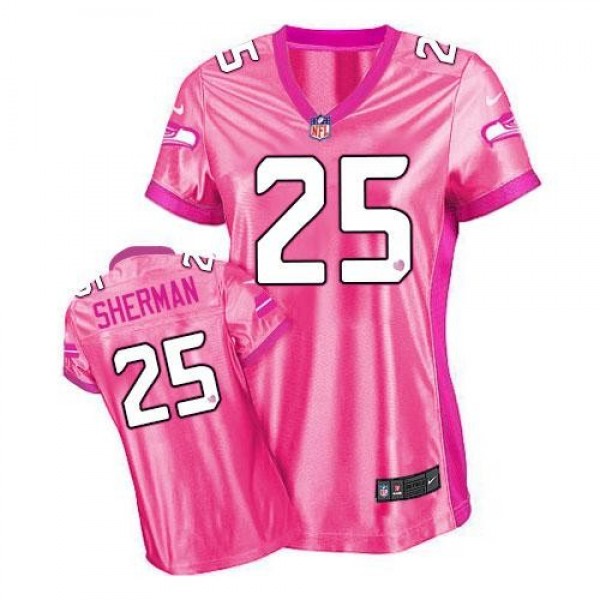 Women's Seahawks #25 Richard Sherman Pink Be Luv'd Stitched NFL New Elite Jersey