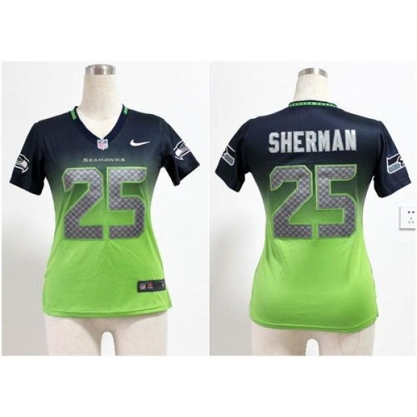 Women's Seahawks #25 Richard Sherman Steel Blue Green Stitched NFL Elite Fadeaway Jersey