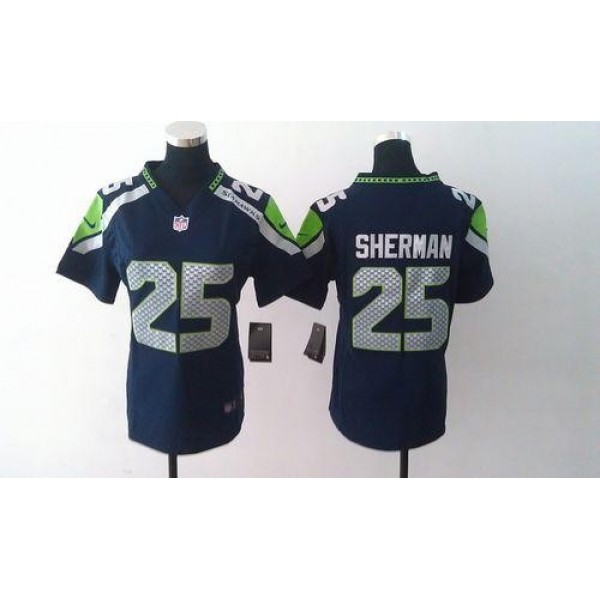 Women's Seahawks #25 Richard Sherman Steel Blue Team Color Stitched NFL Elite Jersey