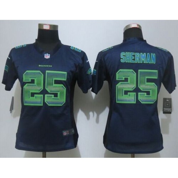 Women's Seahawks #25 Richard Sherman Steel Blue Team Color Stitched NFL Elite Strobe Jersey