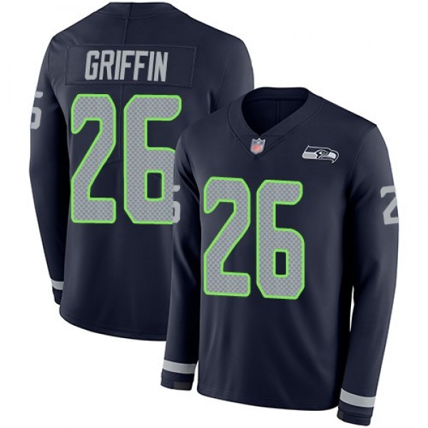 Nike Seahawks #26 Shaquem Griffin Steel Blue Team Color Men's Stitched NFL Limited Therma Long Sleeve Jersey