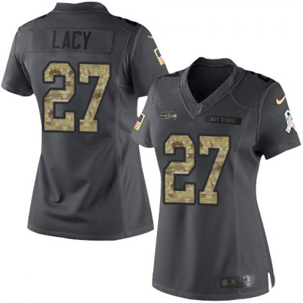 Women's Seahawks #27 Eddie Lacy Black Stitched NFL Limited 2016 Salute to Service Jersey