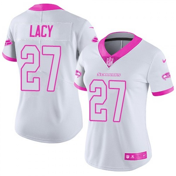 Women's Seahawks #27 Eddie Lacy White Pink Stitched NFL Limited Rush Jersey