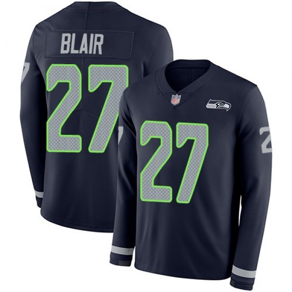 Nike Seahawks #27 Marquise Blair Steel Blue Team Color Men's Stitched NFL Limited Therma Long Sleeve Jersey