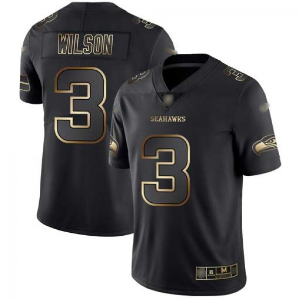 Nike Seahawks #3 Russell Wilson Black/Gold Men's Stitched NFL Vapor Untouchable Limited Jersey