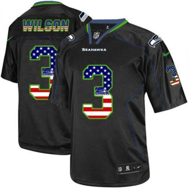 Nike Seahawks #3 Russell Wilson Black Men's Stitched NFL Elite USA Flag Fashion Jersey