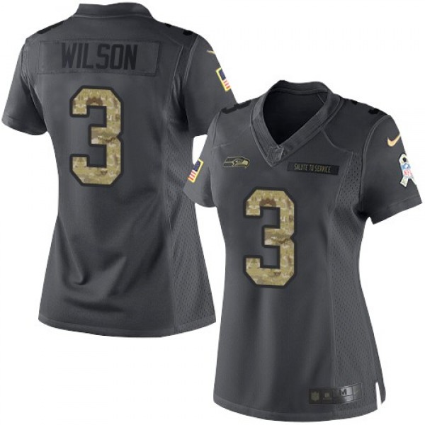 Women's Seahawks #3 Russell Wilson Black Stitched NFL Limited 2016 Salute to Service Jersey