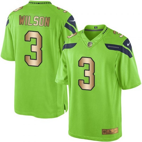 Nike Seahawks #3 Russell Wilson Green Men's Stitched NFL Limited Gold Rush Jersey