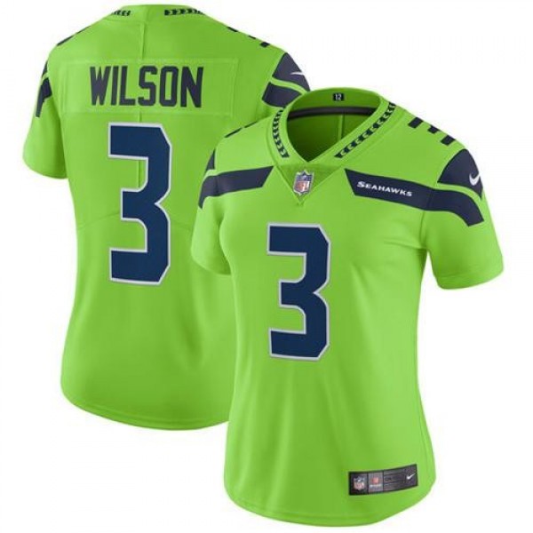 Women's Seahawks #3 Russell Wilson Green Stitched NFL Limited Rush Jersey