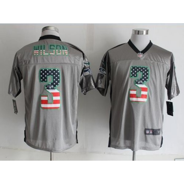 Nike Seahawks #3 Russell Wilson Grey Men's Stitched NFL Elite USA Flag Fashion Jersey