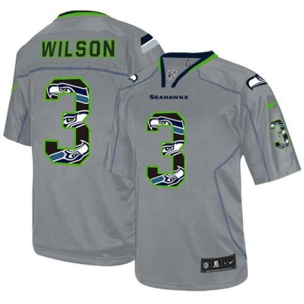 Nike Seahawks #3 Russell Wilson New Lights Out Grey Men's Stitched NFL Elite Jersey