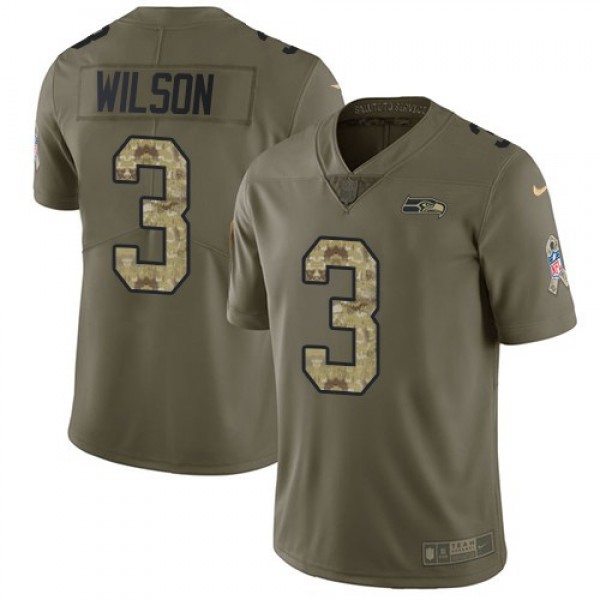 Nike Seahawks #3 Russell Wilson Olive/Camo Men's Stitched NFL Limited 2017 Salute To Service Jersey