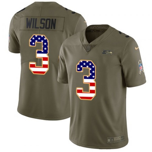 Nike Seahawks #3 Russell Wilson Olive/USA Flag Men's Stitched NFL Limited 2017 Salute To Service Jersey