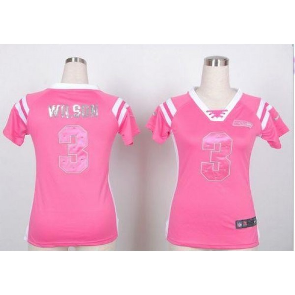Women's Seahawks #3 Russell Wilson Pink Stitched NFL Elite Draft Him Shimmer Jersey