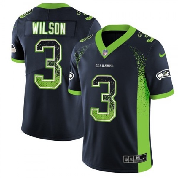 Nike Seahawks #3 Russell Wilson Steel Blue Team Color Men's Stitched NFL Limited Rush Drift Fashion Jersey