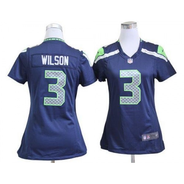Women's Seahawks #3 Russell Wilson Steel Blue Team Color Stitched NFL Elite Jersey