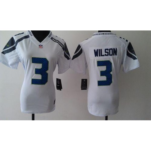 Women's Seahawks #3 Russell Wilson White Stitched NFL Elite Jersey