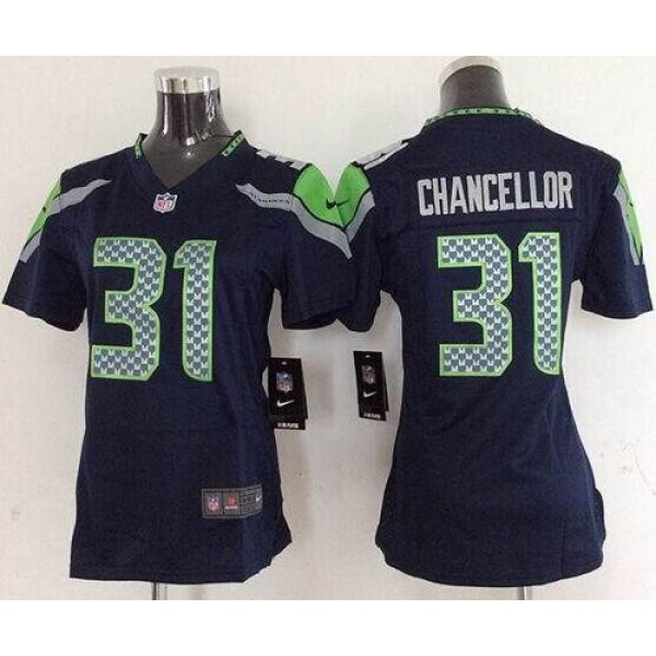 Women's Seahawks #31 Kam Chancellor Steel Blue Stitched NFL Elite Jersey