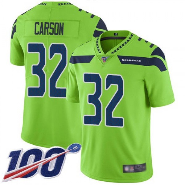 Nike Seahawks #32 Chris Carson Green Men's Stitched NFL Limited Rush 100th Season Jersey