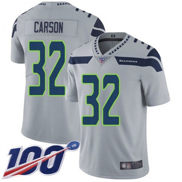 Nike Seahawks #32 Chris Carson Grey Alternate Men's Stitched NFL 100th Season Vapor Limited Jersey