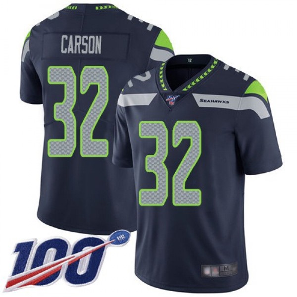 Nike Seahawks #32 Chris Carson Steel Blue Team Color Men's Stitched NFL 100th Season Vapor Limited Jersey