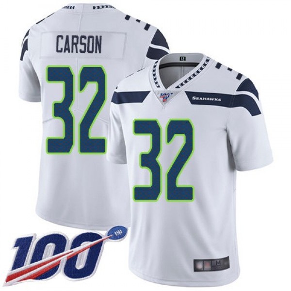 Nike Seahawks #32 Chris Carson White Men's Stitched NFL 100th Season Vapor Limited Jersey
