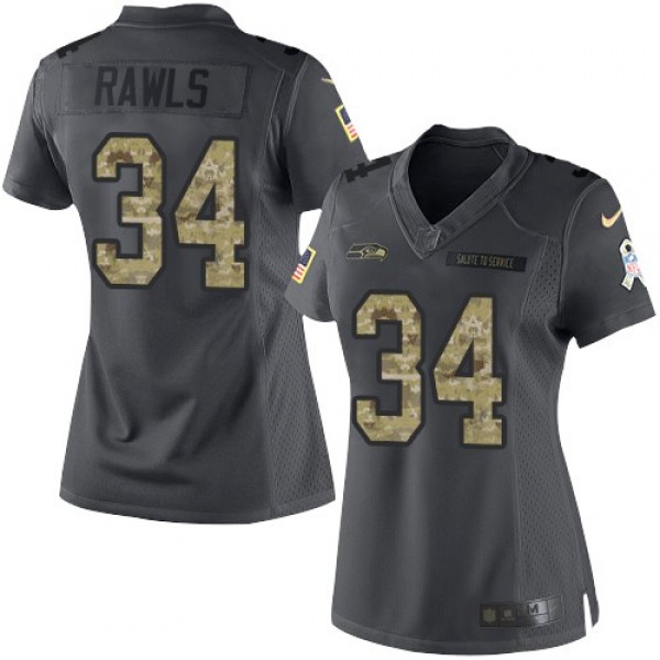 Women's Seahawks #34 Thomas Rawls Black Stitched NFL Limited 2016 Salute to Service Jersey