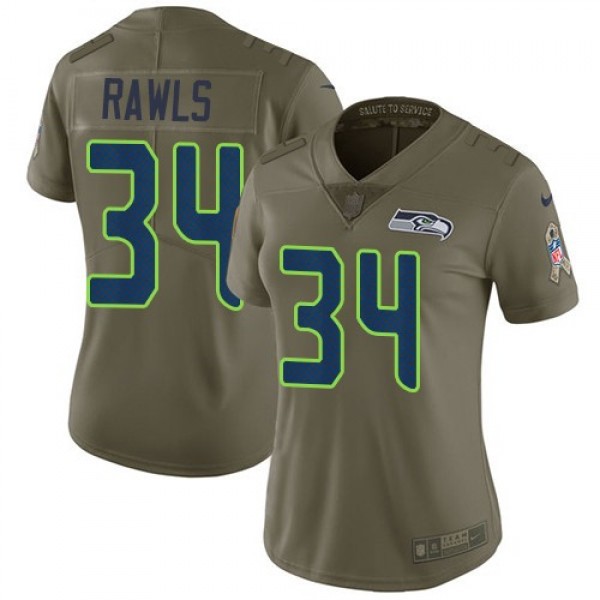 Women's Seahawks #34 Thomas Rawls Olive Stitched NFL Limited 2017 Salute to Service Jersey