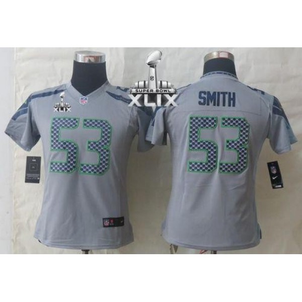 Women's Seahawks #53 Malcolm Smith Grey Alternate Super Bowl XLIX Stitched NFL Limited Jersey