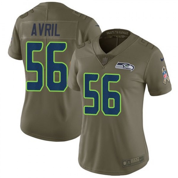 Women's Seahawks #56 Cliff Avril Olive Stitched NFL Limited 2017 Salute to Service Jersey