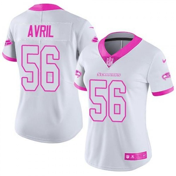 Women's Seahawks #56 Cliff Avril White Pink Stitched NFL Limited Rush Jersey