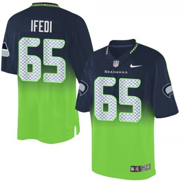 Nike Seahawks #65 Germain Ifedi Steel Blue/Green Men's Stitched NFL Elite Fadeaway Fashion Jersey