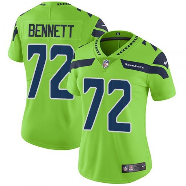 Women's Seahawks #72 Michael Bennett Green Stitched NFL Limited Rush Jersey