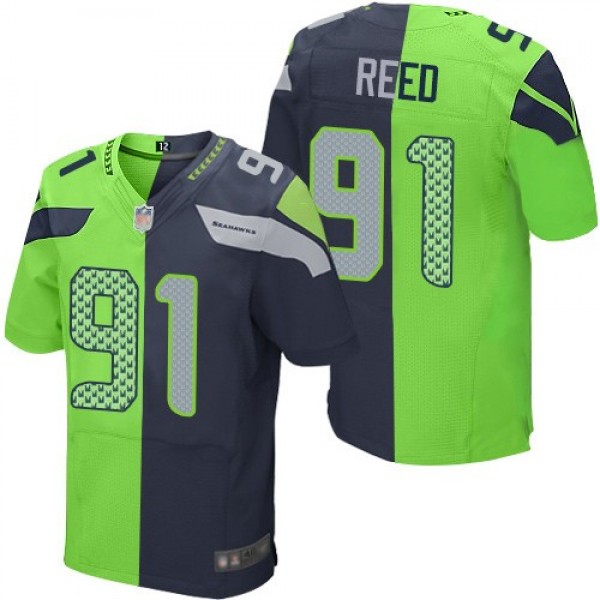 Nike Seahawks #91 Jarran Reed Steel Blue/Green Men's Stitched NFL Elite Split Jersey