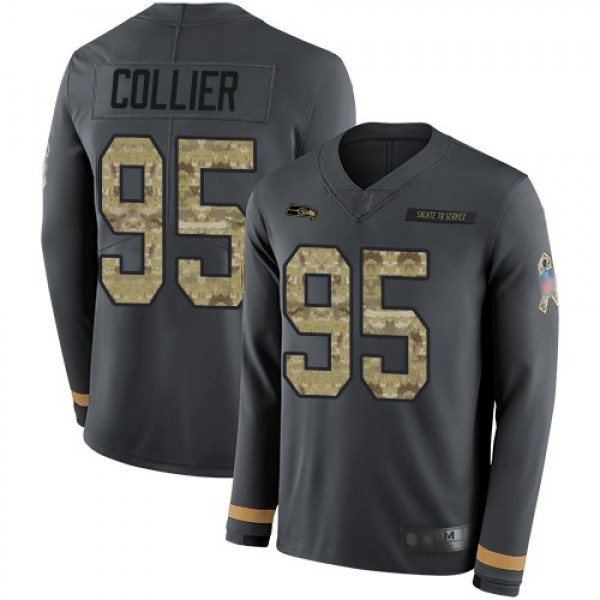 Nike Seahawks #95 L.J. Collier Anthracite Salute to Service Men's Stitched NFL Limited Therma Long Sleeve Jersey