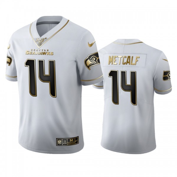 Seattle Seahawks #14 DK Metcalf Men's Nike White Golden Edition Vapor Limited NFL 100 Jersey